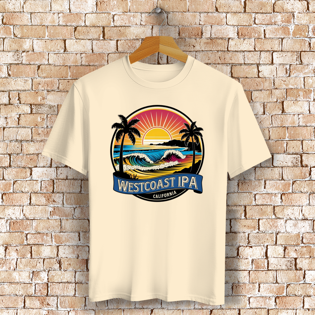 Westcoast IPA T-Shirt mit Strand, Palmen & Sonne – Bierliebe trifft Surf-Vibes - Bio-Baumwolle - Unisex