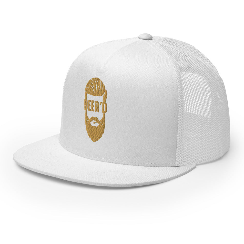 Trucker Cap BEER’D – Gesticktes bärtiges Gesicht mit Text BEER D, Bierliebhaber Geschenk, Snapback Hut, Craftbeer, Bart, Cappy