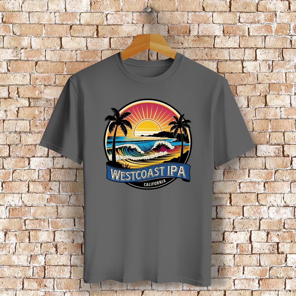 Westcoast IPA T-Shirt mit Strand, Palmen & Sonne – Bierliebe trifft Surf-Vibes - Bio-Baumwolle - Unisex