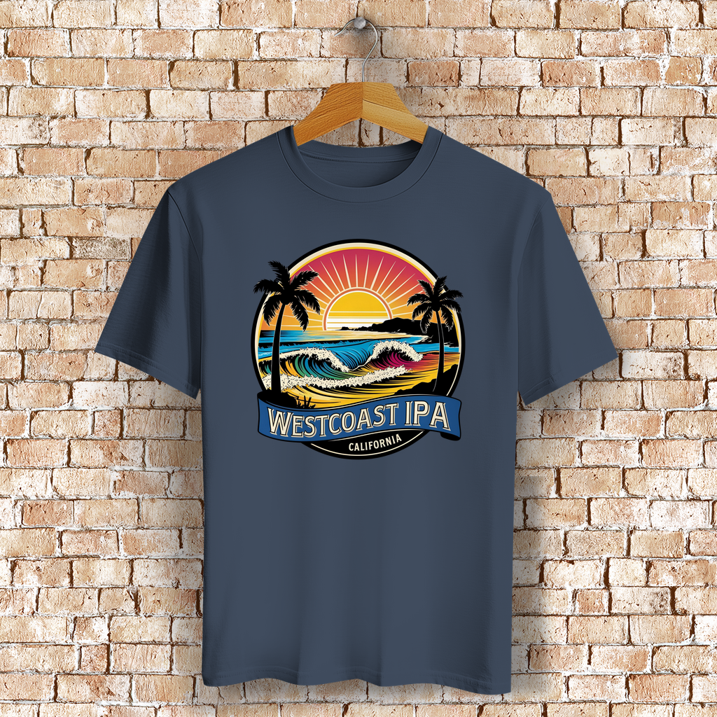 Westcoast IPA T-Shirt mit Strand, Palmen & Sonne – Bierliebe trifft Surf-Vibes - Bio-Baumwolle - Unisex