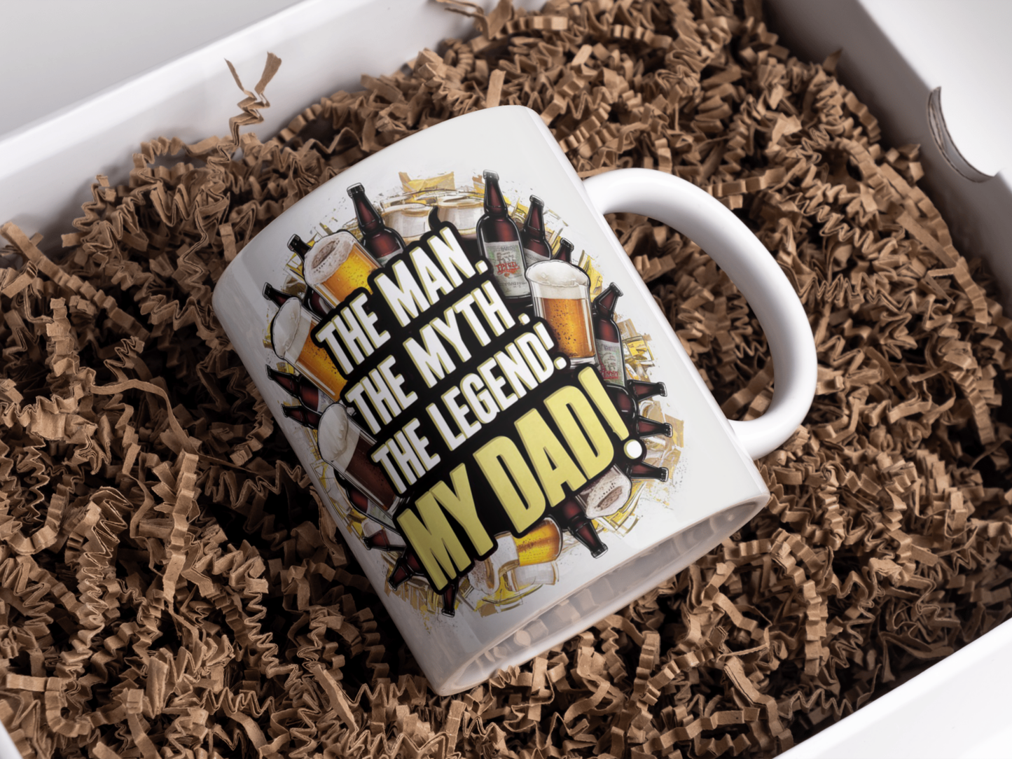 Tasse "The Man. The Myth. The Legend! My Dad!" - Weiße Keramiktasse mit Biermotiv, Vatertagsgeschenk - Kaffee Becher - BIERZEUG