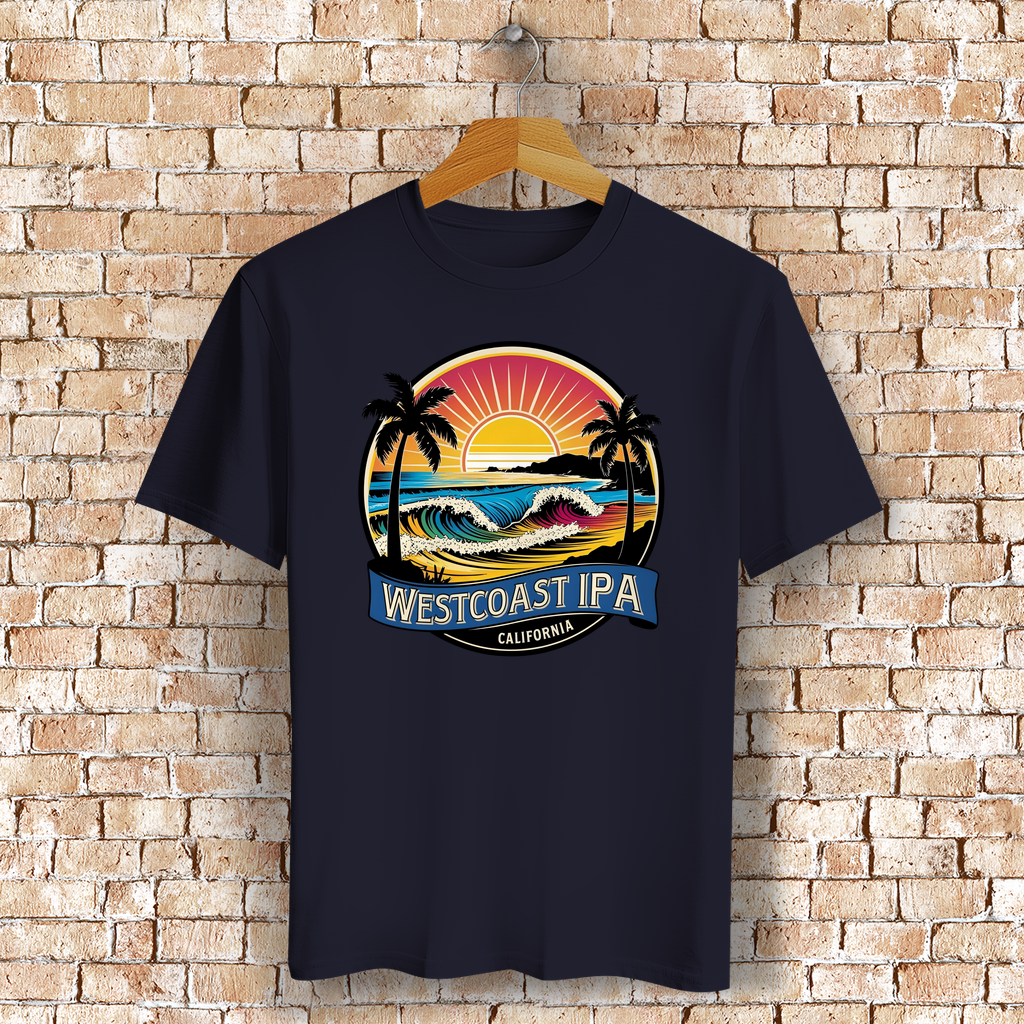 Westcoast IPA T-Shirt mit Strand, Palmen & Sonne – Bierliebe trifft Surf-Vibes - Bio-Baumwolle - Unisex