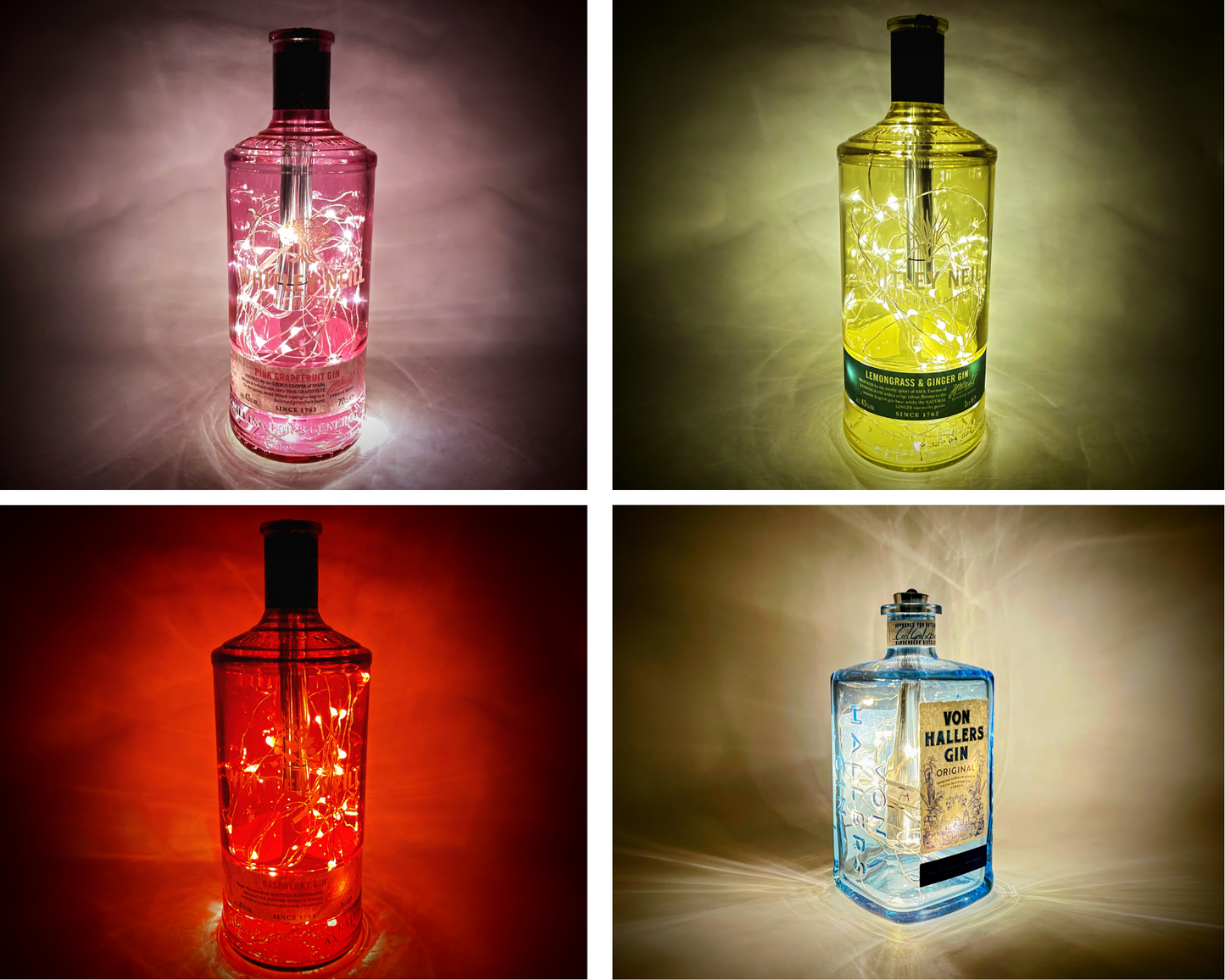 Gin-Glow - The Magic LED Bottles | Upcycling Gin Bottles with LED Light | LED Bottle Lamps for Bar and Display Case | Timer Included