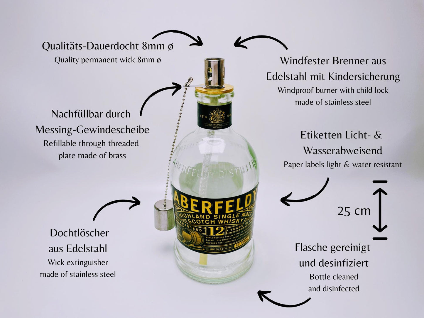 Whisky-Öllampe ”Aberfeldy” | Handgemachte Öllampe aus Aberfeldy Whiskey Flasche | Upcycling Deko | Individuelles Geschenk