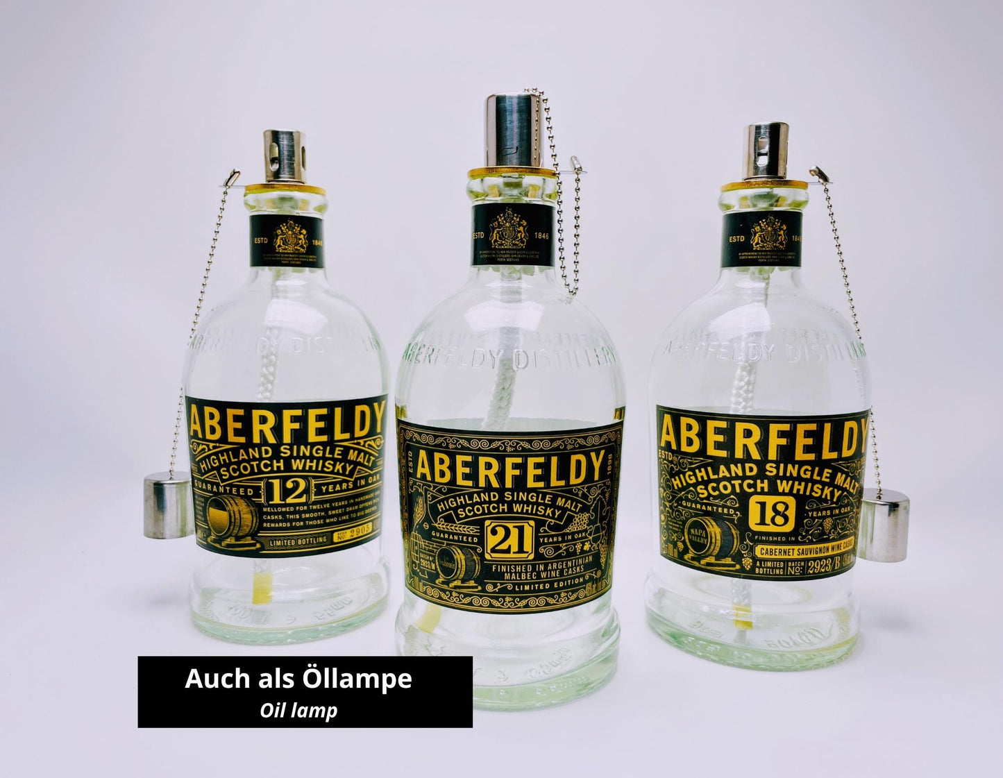 Aberfeldy Whisky Lampe | Handgemachte Upcycling Tischlampe aus Aberfeldy Whiskey | Einzigartige Geschenkidee | Deko-Licht | Schottland