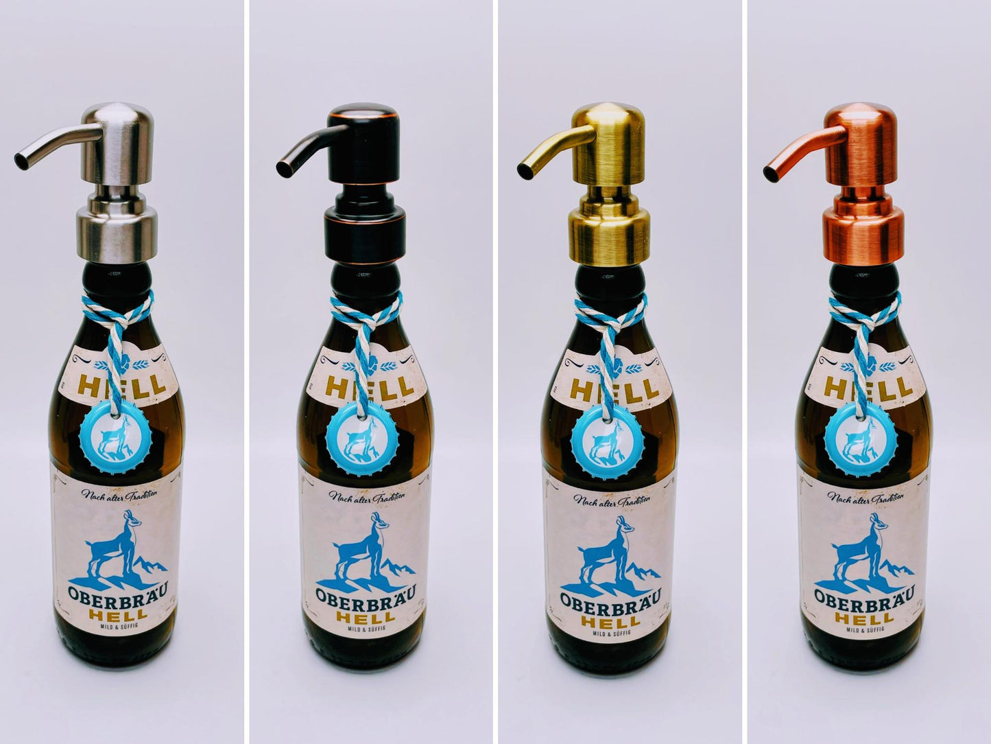 Upcycling-Seifenspender aus Helles-Bierflaschen | Nachfüllbarer Seifenspender | Handgemachtes Bayern-Geschenk | Bad-Deko Bier-Seifenspender