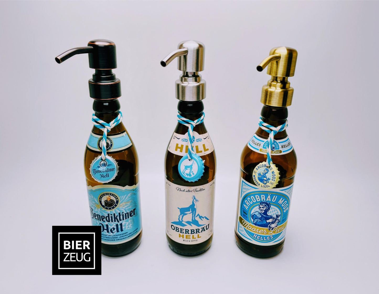 Upcycling-Seifenspender aus Helles-Bierflaschen | Nachfüllbarer Seifenspender | Handgemachtes Bayern-Geschenk | Bad-Deko Bier-Seifenspender