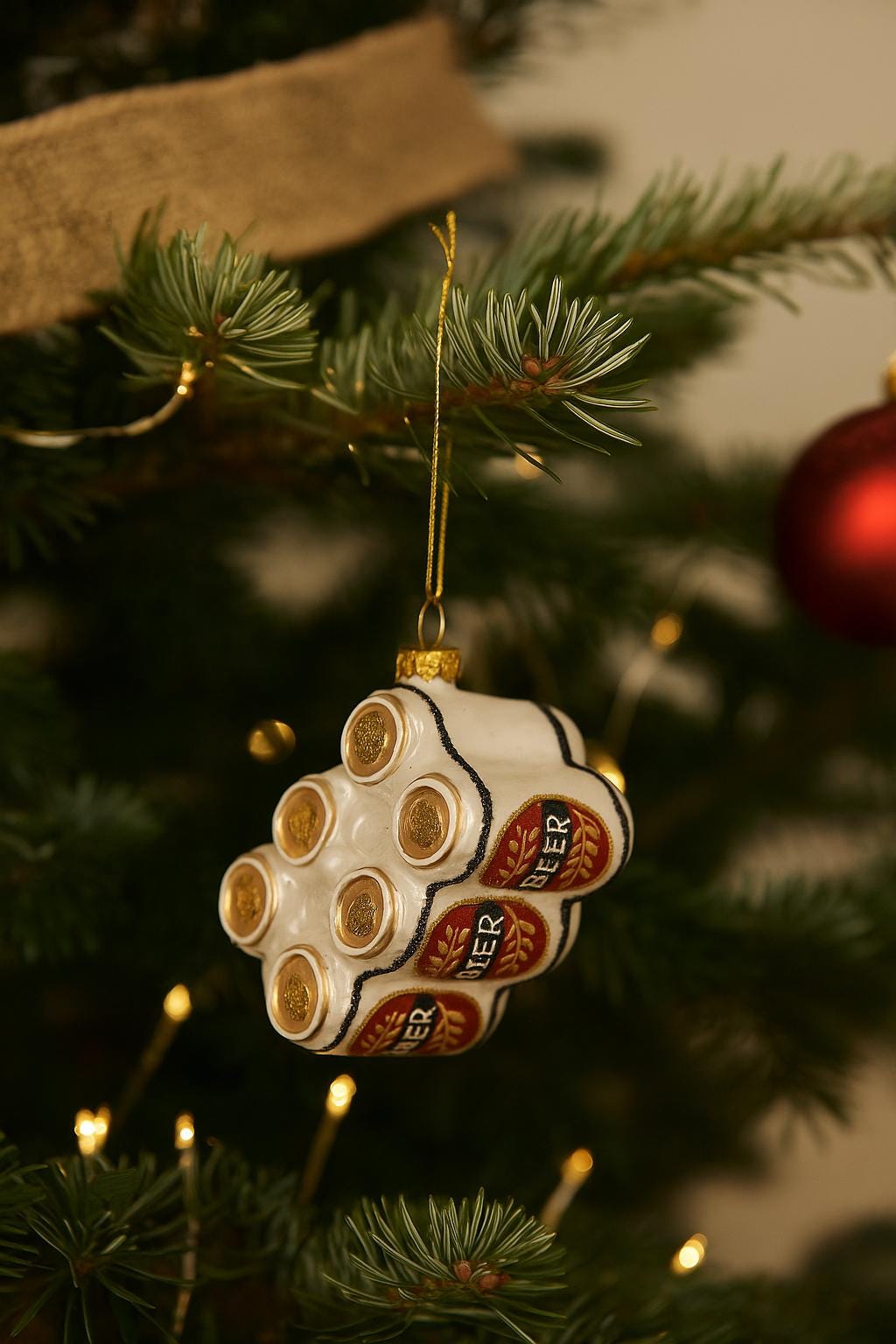 Weihnachtsanhänger Bier-Sixpack aus Glas – Bierdeko Christbaumschmuck – Advent Deko für Craftbier-Fans