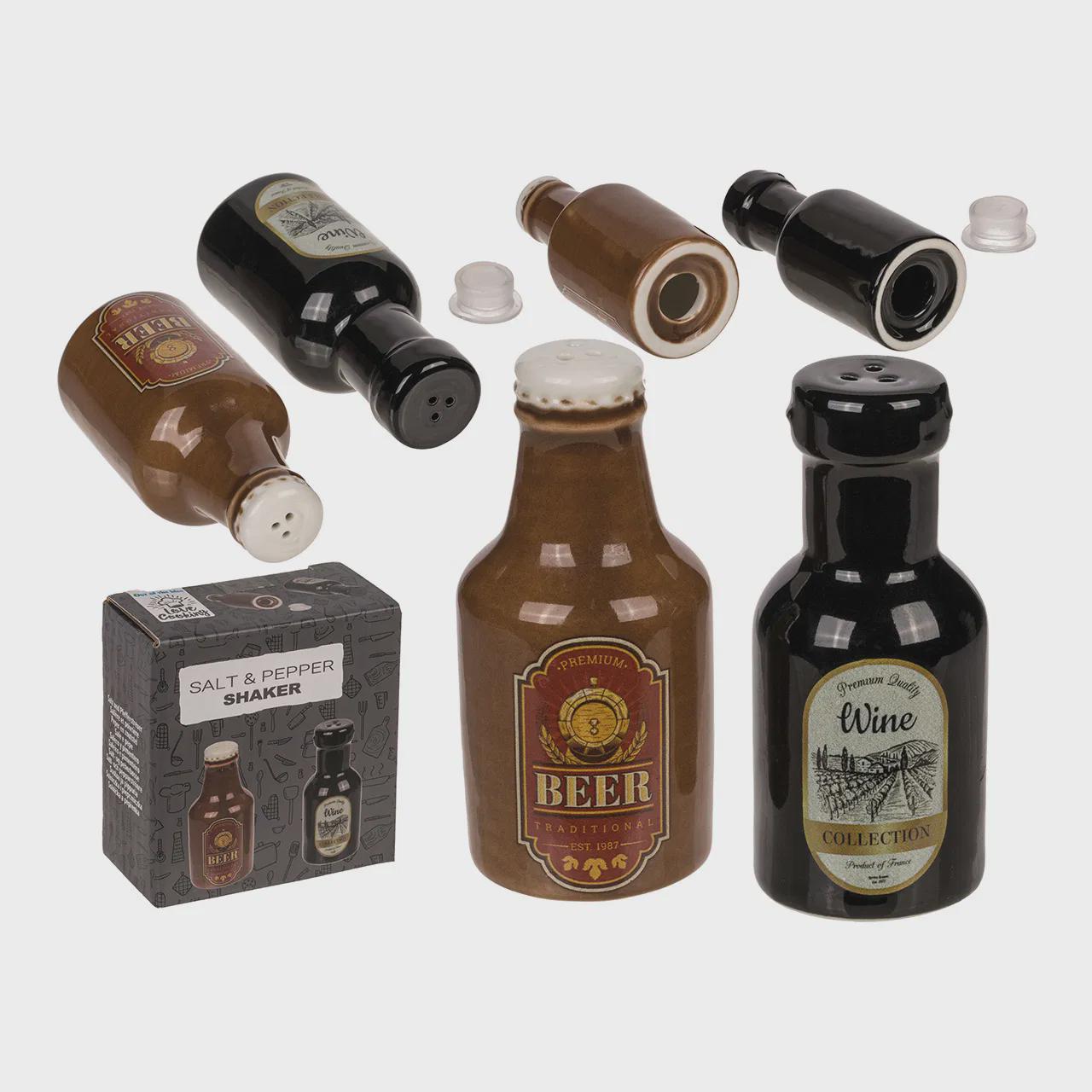 Salz und Pfeffer Streuer Set Bier & Wein – 2er Set aus Keramik – lustiges Geschenk für Genießer, Grillfans und Bierfreunde