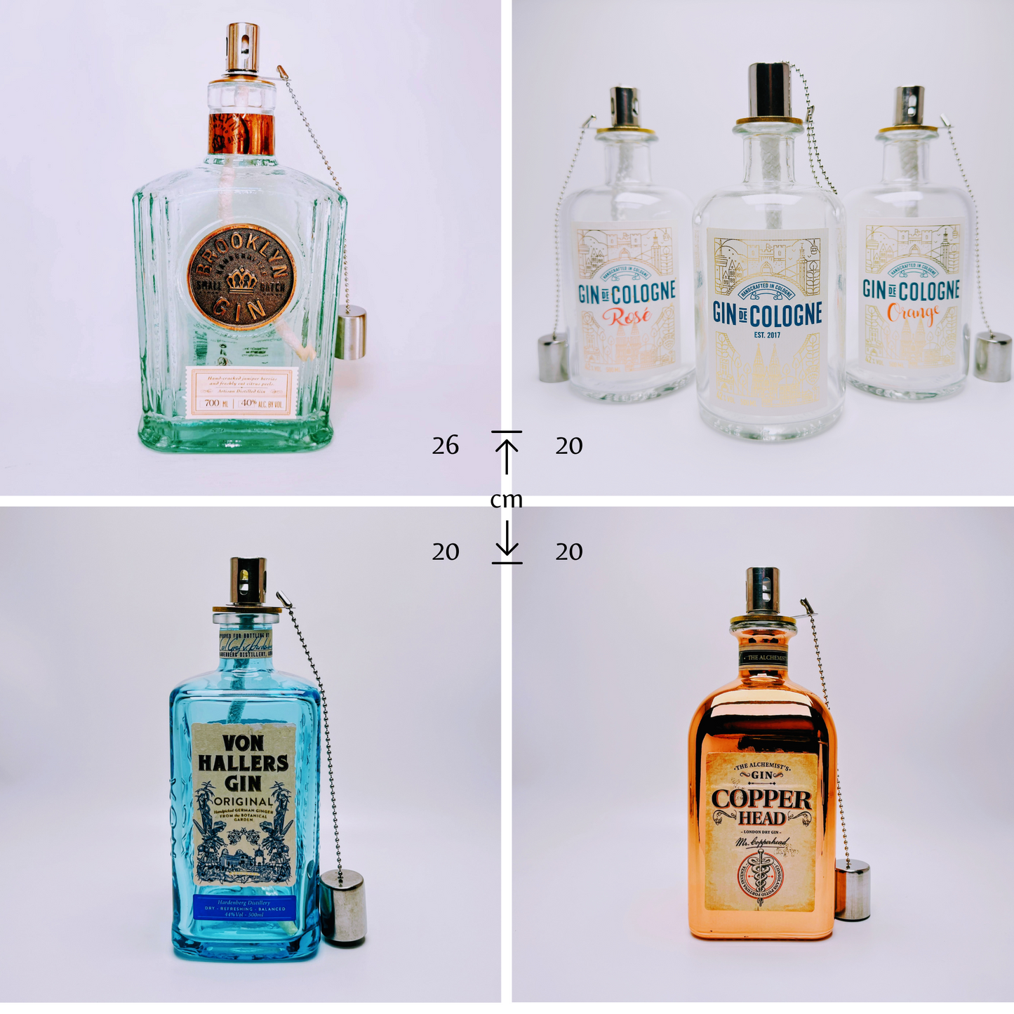 Gin Öllampen - Handgemachte Upcycling Petroleumlampe aus Ginflaschen | Windlicht für Balkon & Garten | Gin Liebhaber Geschenk | Outdoor Deko