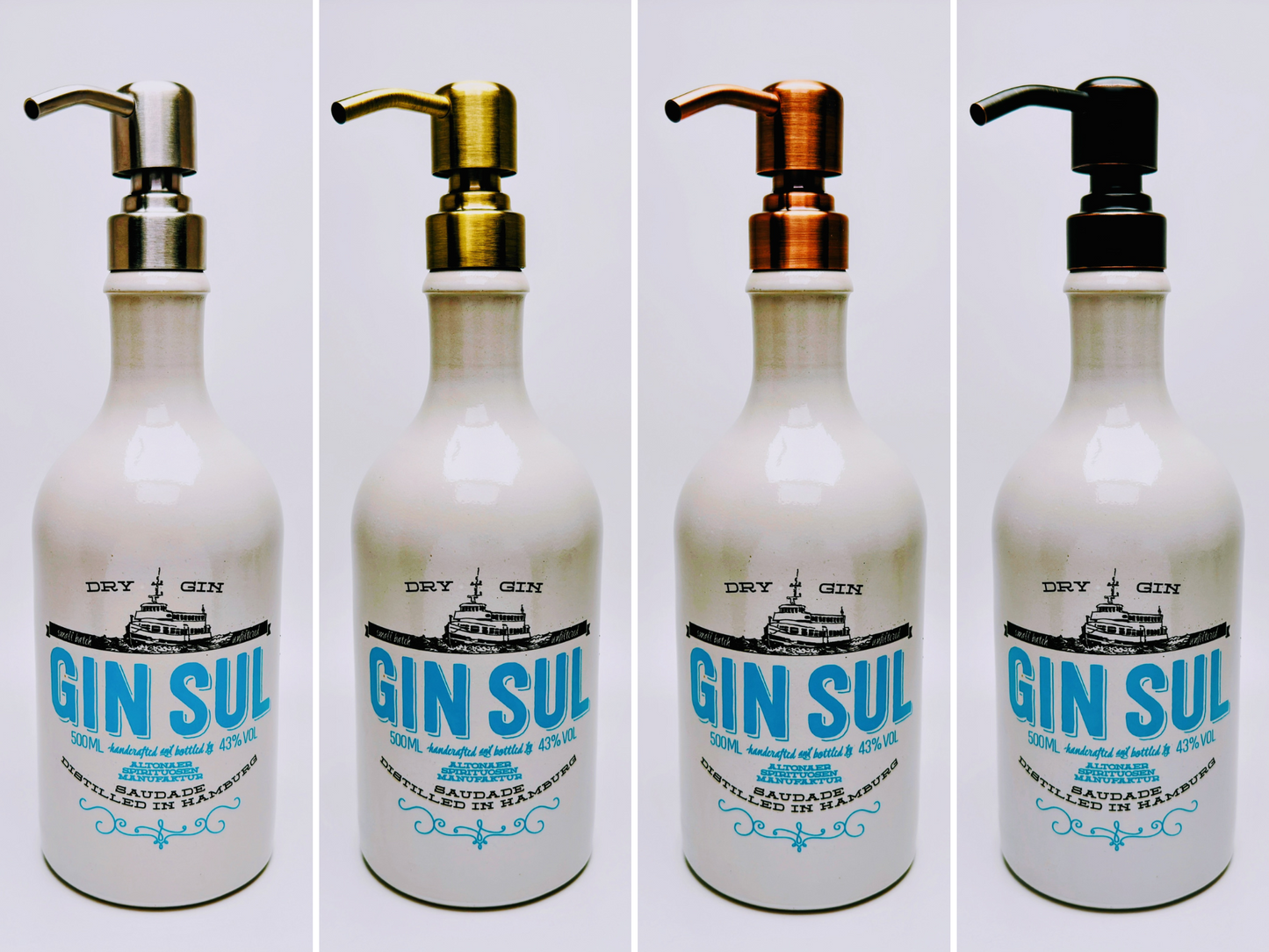 Gin Sul Seifenspender “SulSpender” | Upcycling Pumpspender aus Gin Sul Flasche | Nachfüllbar | Deko Bad Geschenk Hamburg | 500ml - H:27cm