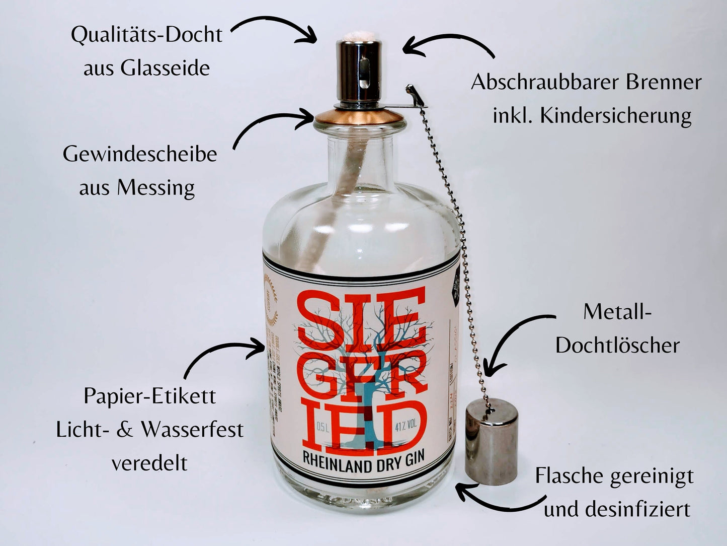 SALE: Upcycling Öllampen - Windlicht, Gartenfackel aus Gin, Rum und Whisky Flaschen - Reduziert Aktiv
