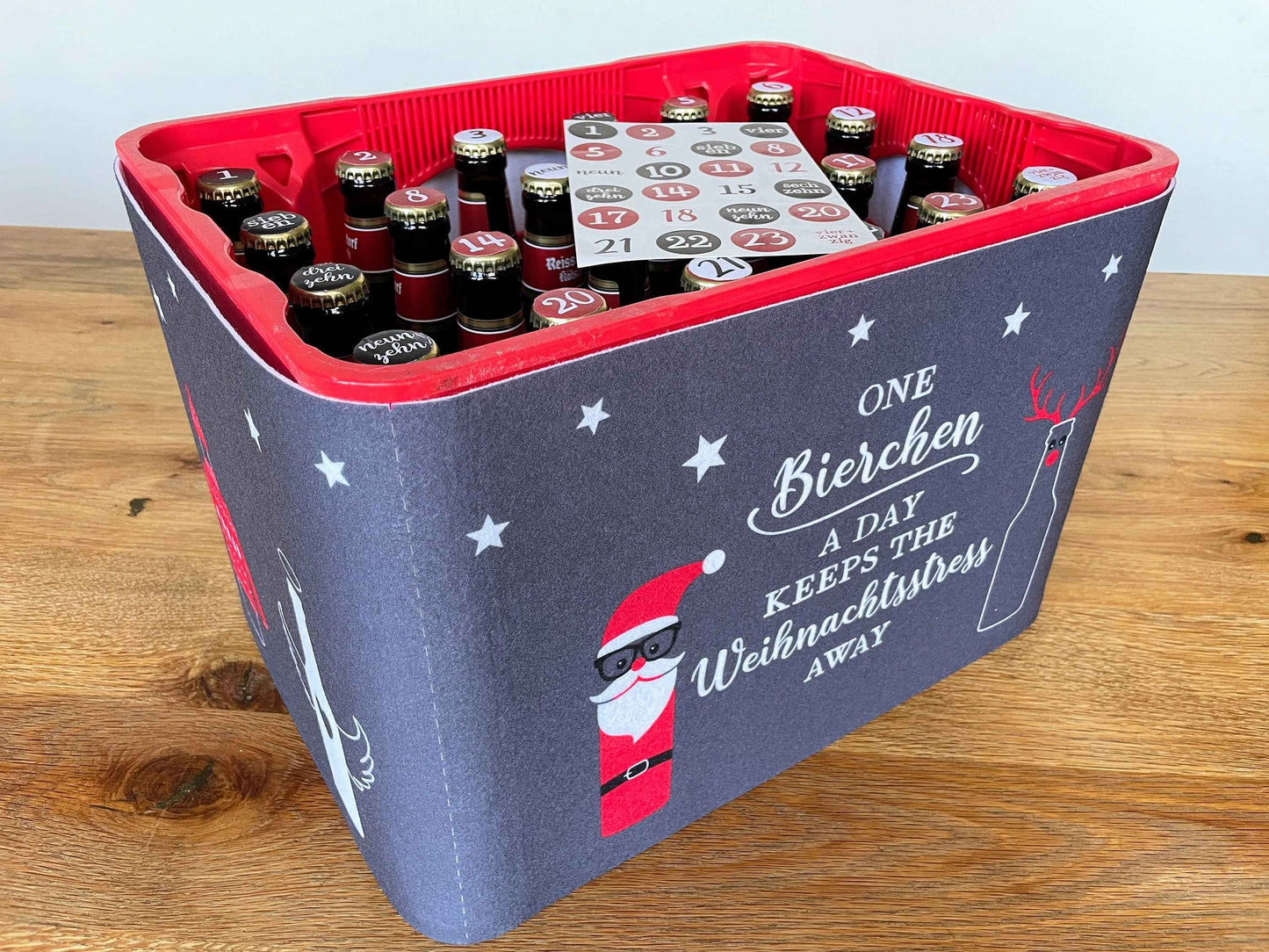 Bierkasten-Adventskalender | Bier-Adventskalender aus Filz zum Selbermachen | Für 24 Bier-Flaschen | Öko, DIY