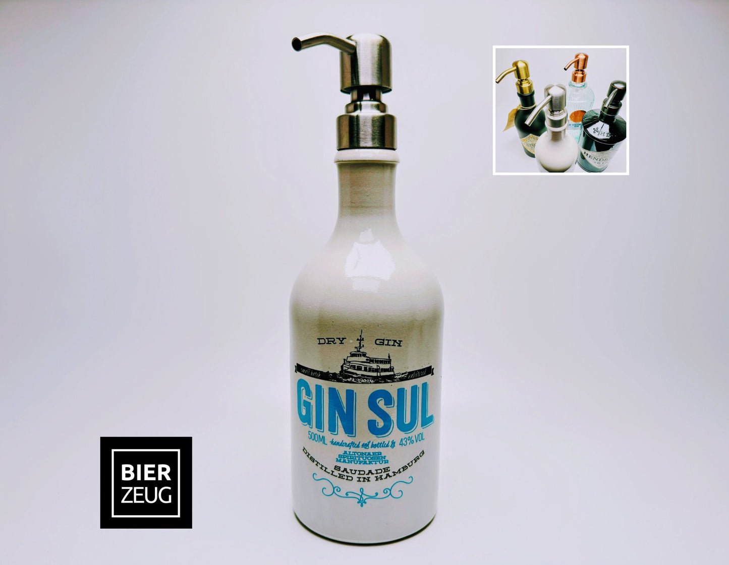 Gin Sul Seifenspender “SulSpender” | Upcycling Pumpspender aus Gin Sul Flasche | Nachfüllbar | Deko Bad Geschenk Hamburg | 500ml - H:27cm