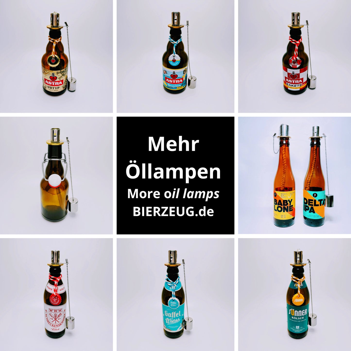Öllampe aus Bier-Bügelflasche - Handgemacht - Upcycling - Windlicht für Balkon & Garten