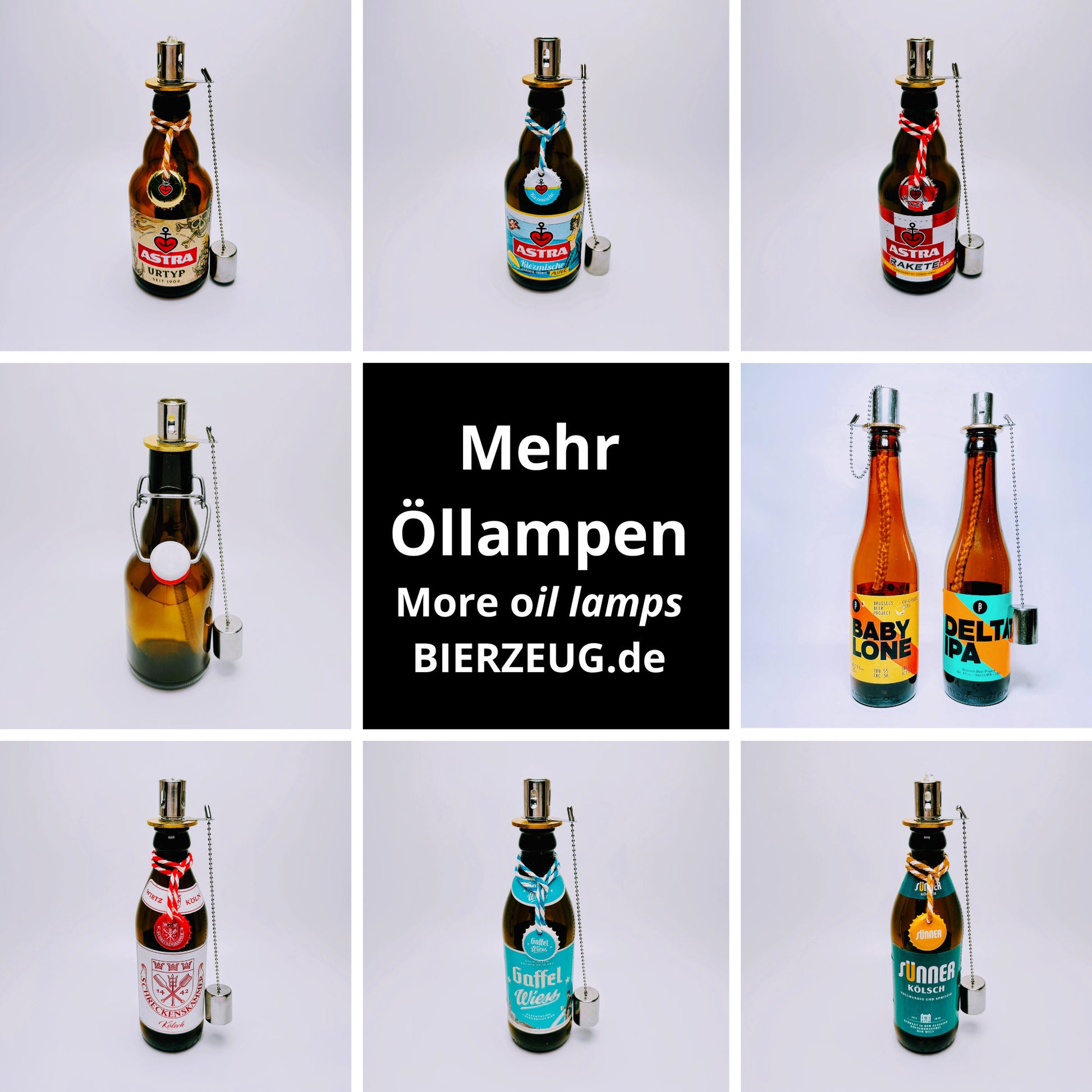 Öllampe aus Bier-Bügelflasche - Handgemacht - Upcycling - Windlicht für Balkon & Garten