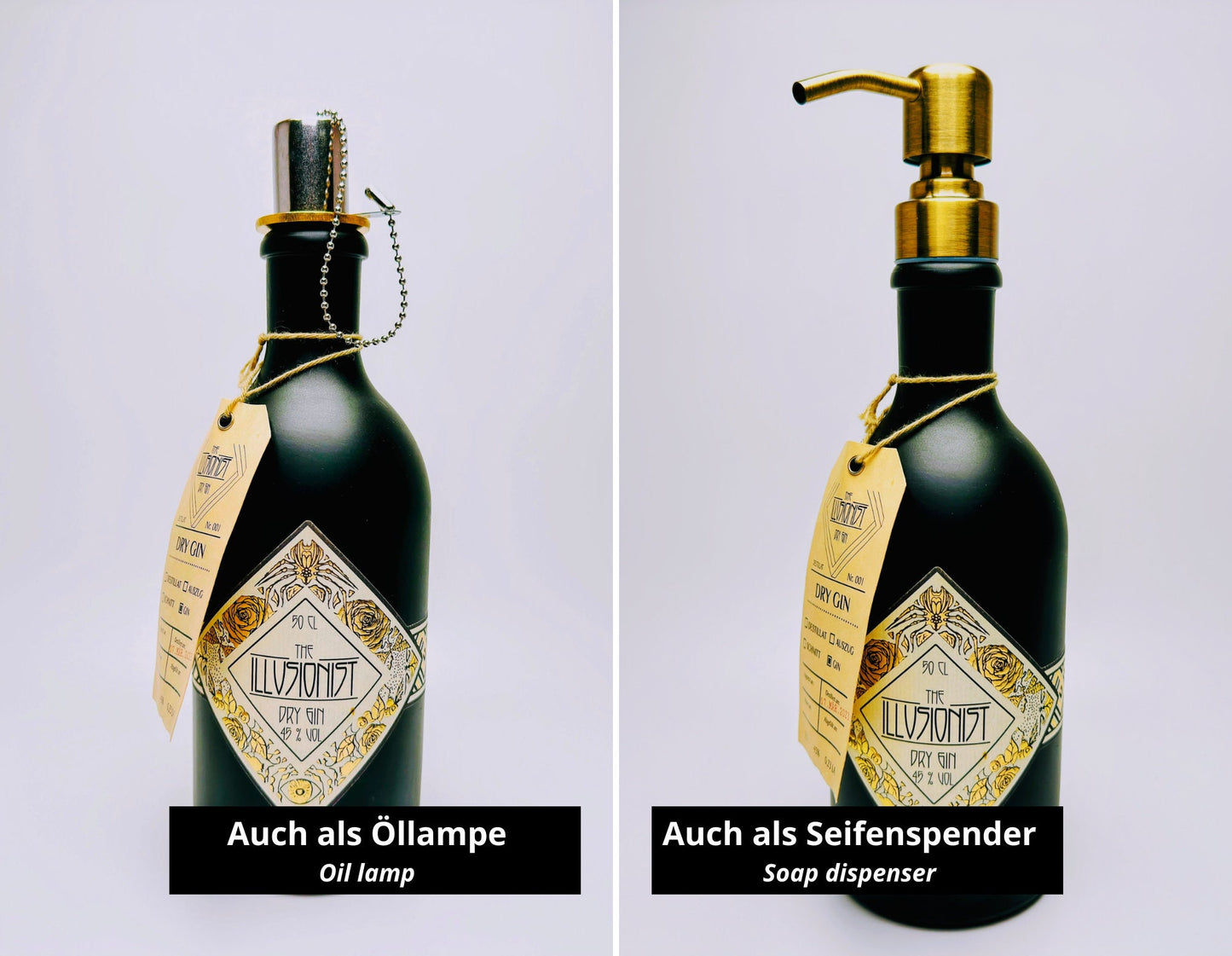 Illusionist Gin Vintage-Lampe - Handgemachte nachhaltige Tischlampe aus Illusionist Gin | Einzigartige Geschenkidee | Deko-Licht | Upcycling