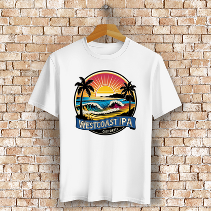 Westcoast IPA T-Shirt mit Strand, Palmen & Sonne – Bierliebe trifft Surf-Vibes - Bio-Baumwolle