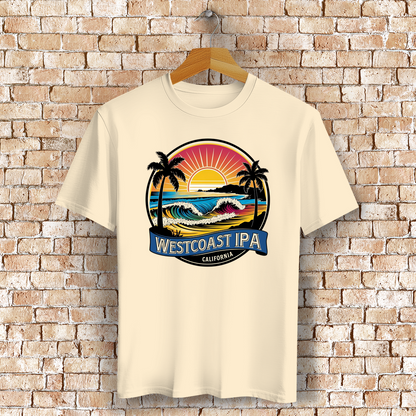 Westcoast IPA T-Shirt mit Strand, Palmen & Sonne – Bierliebe trifft Surf-Vibes - Bio-Baumwolle - UNisex