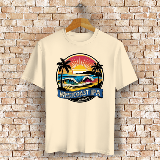 Westcoast IPA T-Shirt mit Strand, Palmen & Sonne – Bierliebe trifft Surf-Vibes - Bio-Baumwolle - UNisex