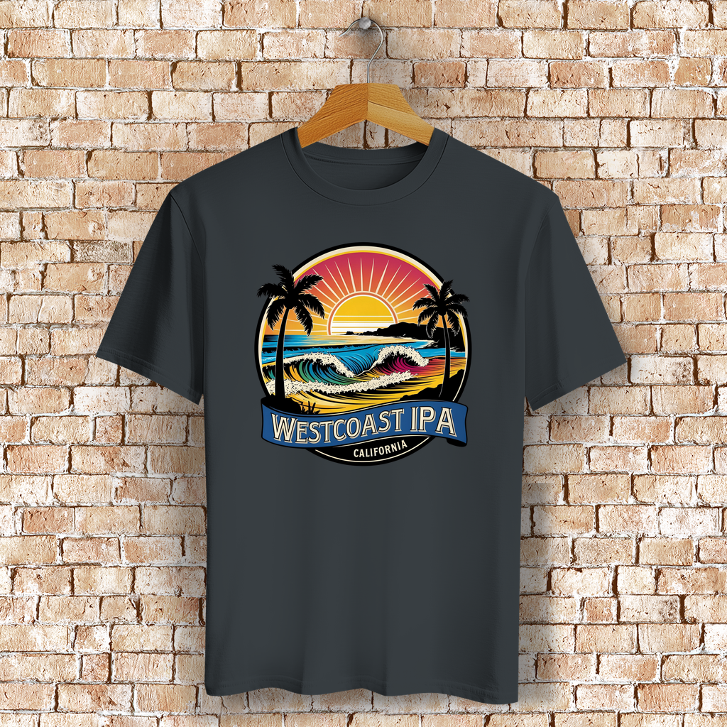 Westcoast IPA T-Shirt mit Strand, Palmen & Sonne – Bierliebe trifft Surf-Vibes - Bio-Baumwolle - UNisex
