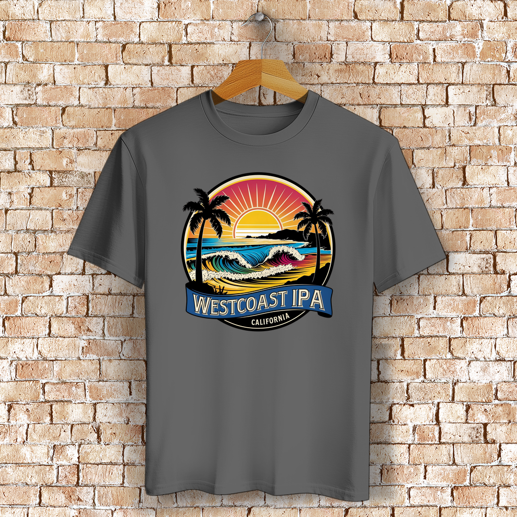Westcoast IPA T-Shirt mit Strand, Palmen & Sonne – Bierliebe trifft Surf-Vibes - Bio-Baumwolle