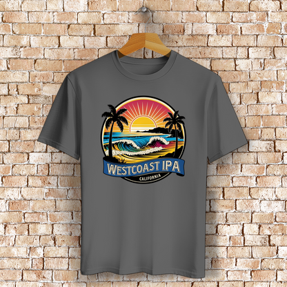 Westcoast IPA T-Shirt mit Strand, Palmen & Sonne – Bierliebe trifft Surf-Vibes - Bio-Baumwolle