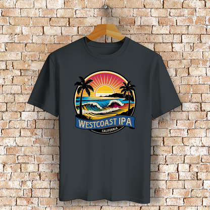 Westcoast IPA T-Shirt mit Strand, Palmen & Sonne – Bierliebe trifft Surf-Vibes - Bio-Baumwolle
