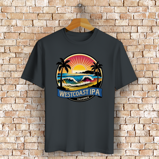 Westcoast IPA T-Shirt mit Strand, Palmen & Sonne – Bierliebe trifft Surf-Vibes - Bio-Baumwolle