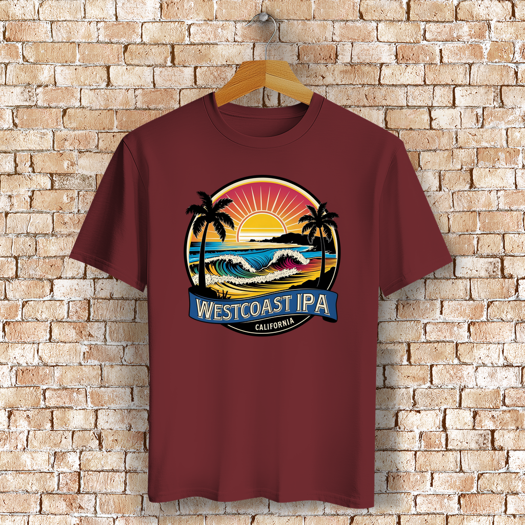 Westcoast IPA T-Shirt mit Strand, Palmen & Sonne – Bierliebe trifft Surf-Vibes - Bio-Baumwolle - UNisex
