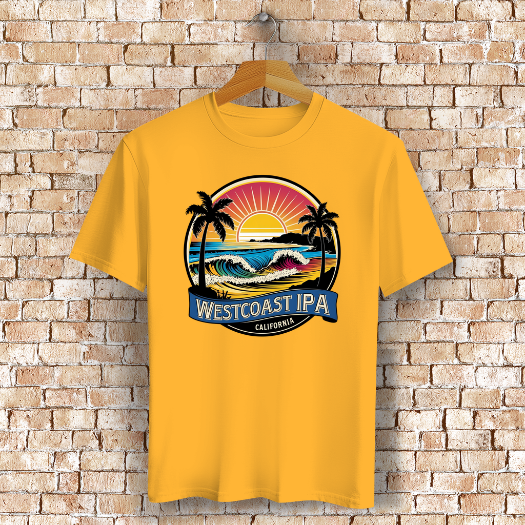 Westcoast IPA T-Shirt mit Strand, Palmen & Sonne – Bierliebe trifft Surf-Vibes - Bio-Baumwolle - UNisex