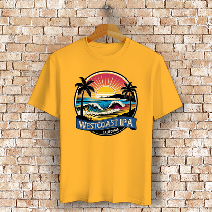 Westcoast IPA T-Shirt mit Strand, Palmen & Sonne – Bierliebe trifft Surf-Vibes - Bio-Baumwolle