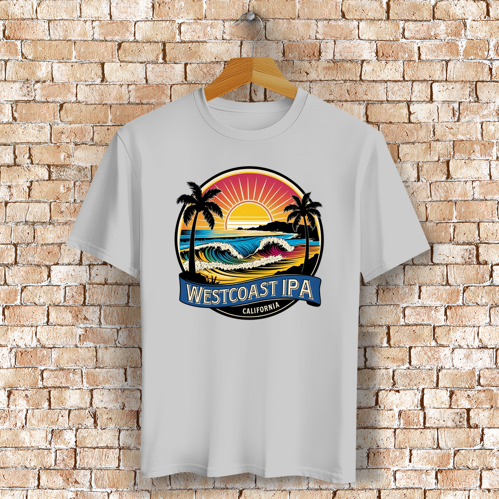 Westcoast IPA T-Shirt mit Strand, Palmen & Sonne – Bierliebe trifft Surf-Vibes - Bio-Baumwolle - UNisex