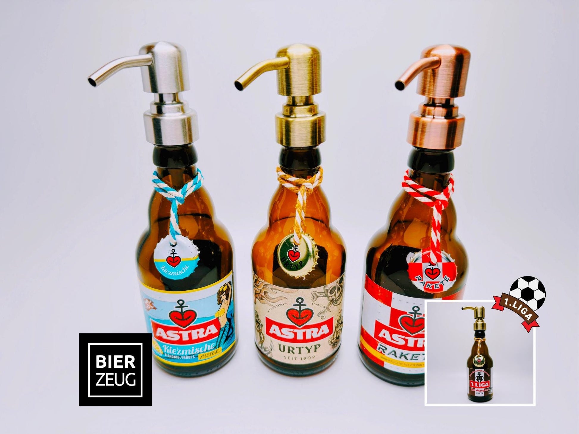 Astra-Seifenspender ”Kiezbrise” | Handgemacht aus Astra Bierflaschen | Nachfüllbar & Nachhaltig | Hamburg Fan Geschenk | Upcycling Deko Bad