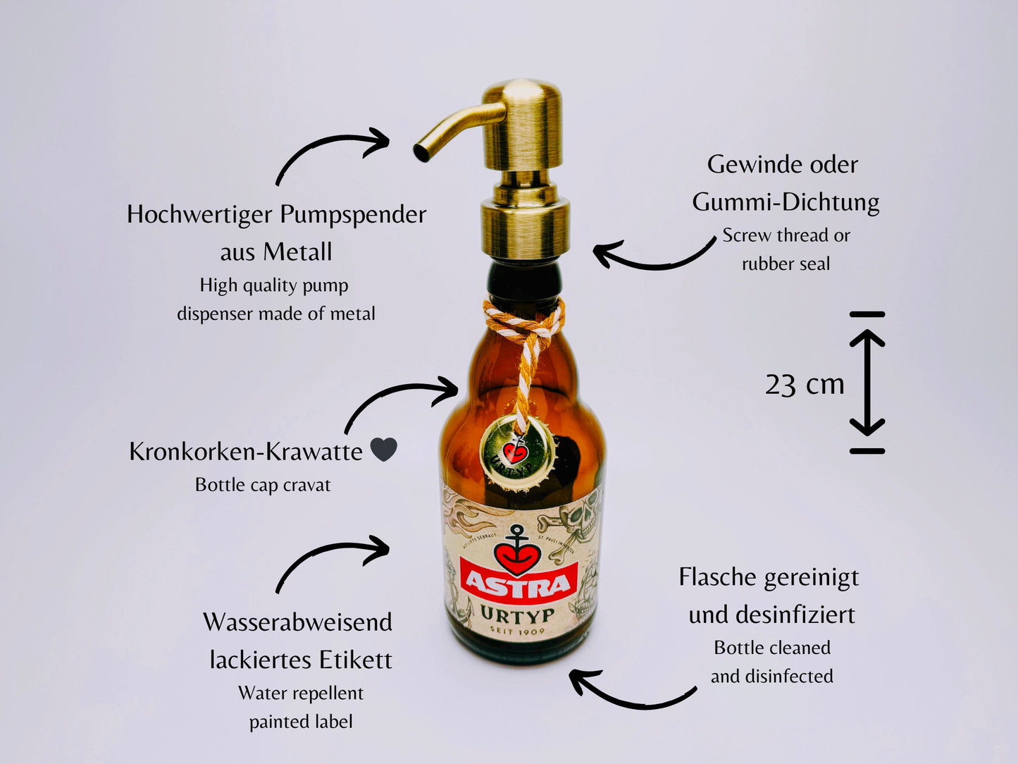 Astra-Seifenspender ”Kiezbrise” | Handgemacht aus Astra Bierflaschen | Nachfüllbar & Nachhaltig | Hamburg Fan Geschenk | Upcycling Deko Bad