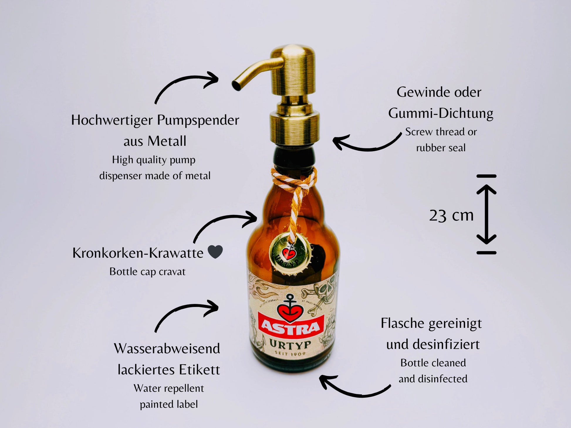 Astra-Seifenspender ”Kiezbrise” | Handgemacht aus Astra Bierflaschen | Nachfüllbar & Nachhaltig | Hamburg Fan Geschenk | Upcycling Deko Bad