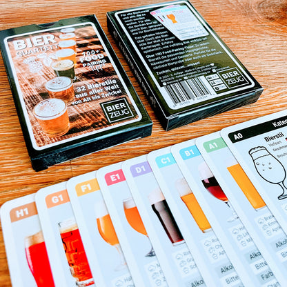 BIER-QUARTETT | Das ultimative Bier-Lernspiel mit 32 Bierstilen weltweit | Über 100 Food-Pairing-Tipps | Spaß für 2-4 Spieler | Biergeschenk