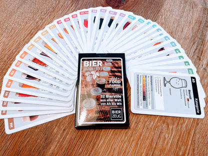 BIER-QUARTETT | Das ultimative Bier-Lernspiel mit 32 Bierstilen weltweit | Über 100 Food-Pairing-Tipps | Spaß für 2-4 Spieler | Biergeschenk