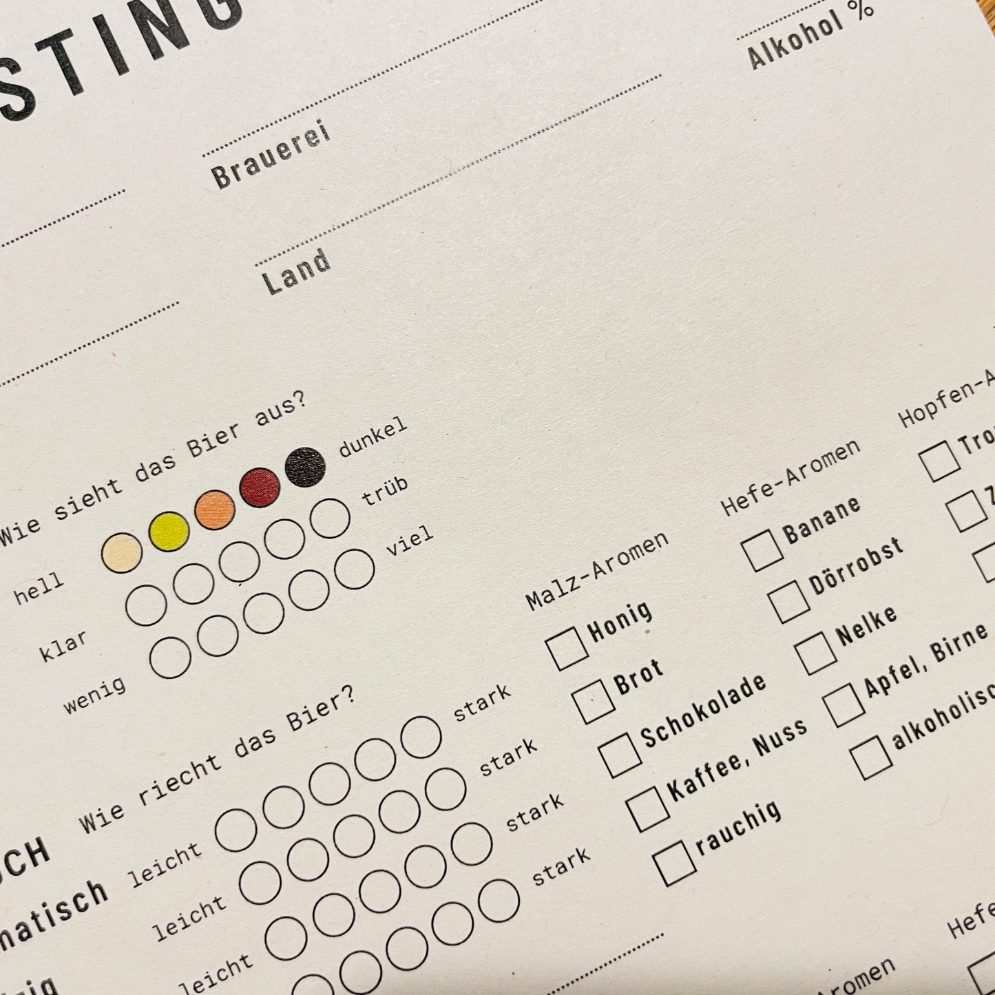 Bierbewertungsbogen (DE+EN) | 100+ Food-Pairing-Tipps zu 32 Bier-Stilen | Bier-Tasting für alle Biersorten | Download als PDF