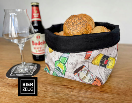 Brotkorb Bier-Motiv | Brotbeutel Bier-Flaschen-Design | Brötchentasche aus Stoff | Handgefertigt