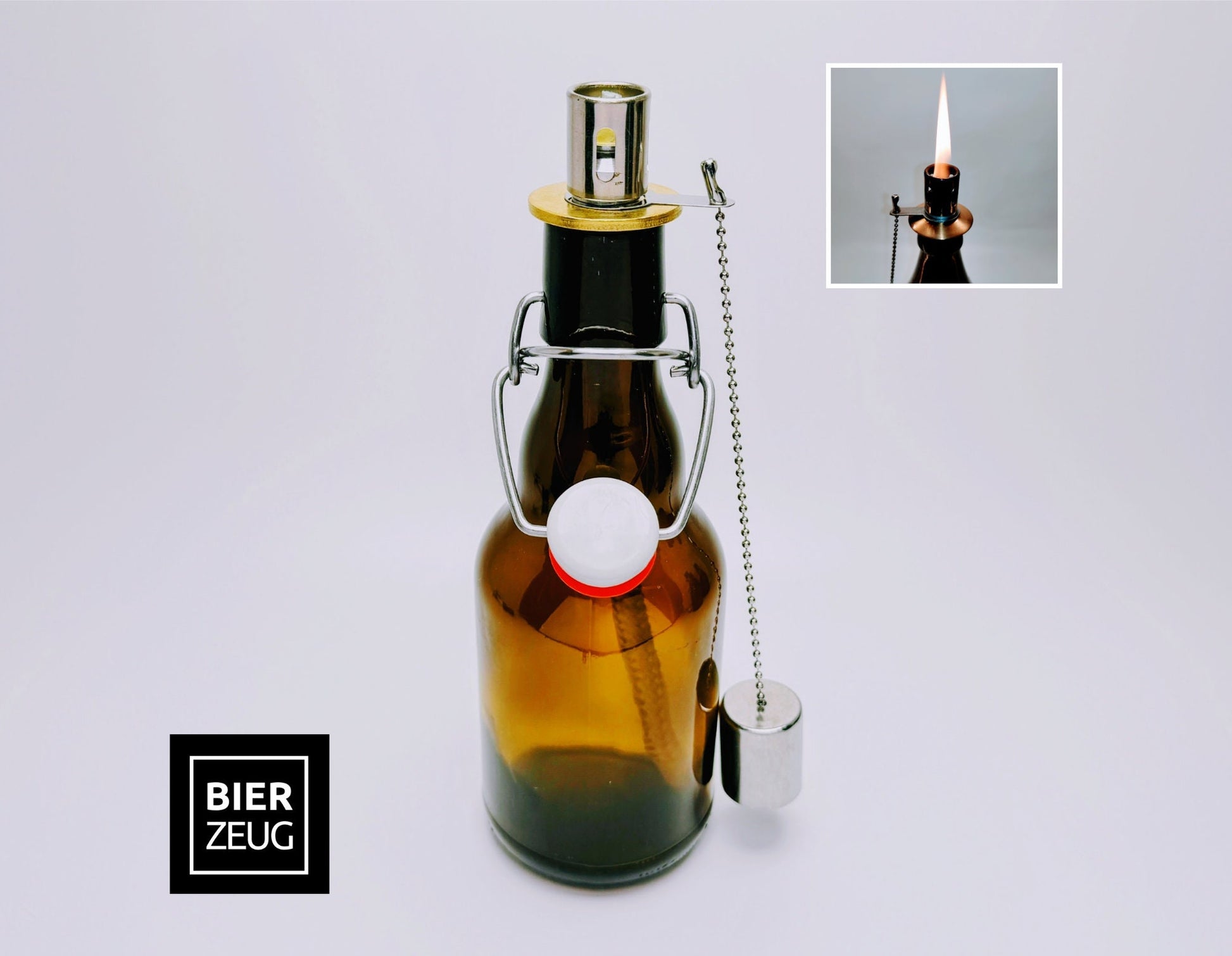 Bügelflaschen-Öllampe “Bügel Burner“ | Handgemachte Öllampe aus Bierflaschen | Ideal für Garten & Balkon | Perfektes Bierliebhaber Geschenk