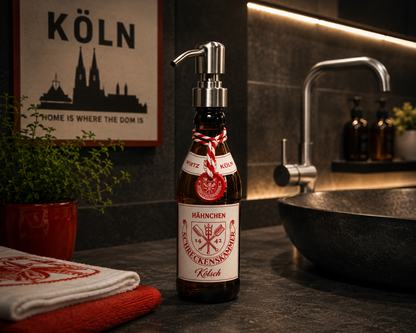 Kölsch Seifenspender aus echter Kölschflasche – Handgemachter nachfüllbarer Design Pumpspender – Geschenkidee aus Köln für Bier Liebhaber