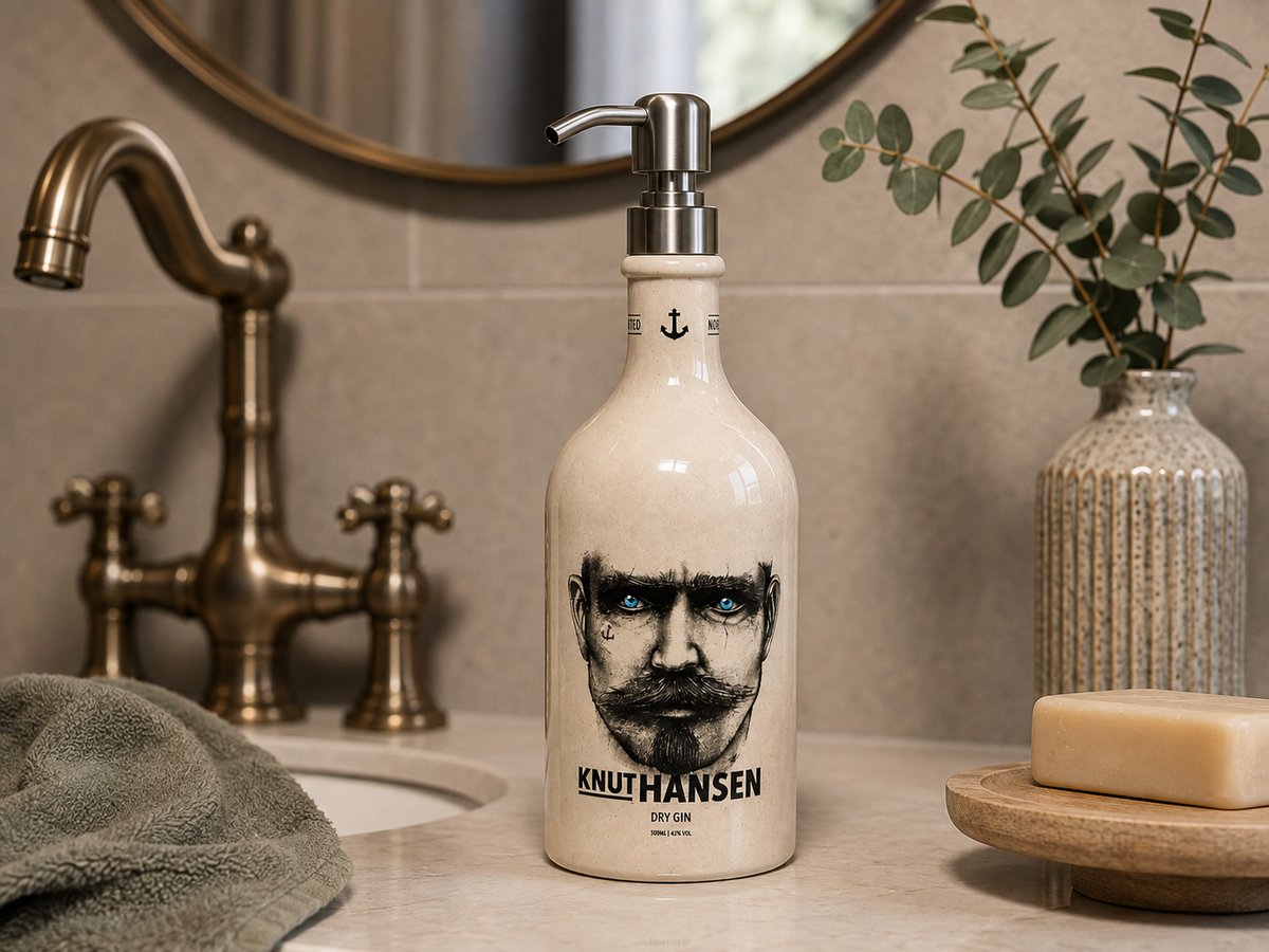 Gin-Seifenspender “Knut“ | Upcycling Pumpspender aus Original Knut Hansen Gin-Flasche | Nachfüllbar mit Seife | Bad-Deko | Geschenk Hamburg