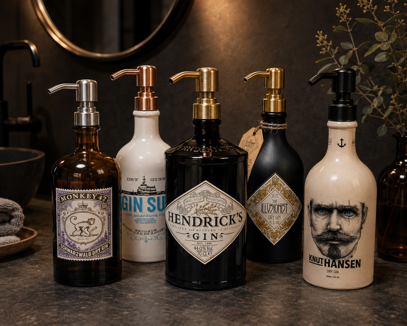 Gin Öllampe aus echter Ginflasche – Handgemachte Upcycling Lampe – Windlicht für Balkon & Garten Deko – Geschenkidee für Gin Liebhaber