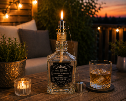 Jack Daniels Whisky Lampe | Handgemachte Upcycling Tischlampe aus Jack Daniels Single Barrel Flasche | Einzigartige Geschenkidee | Deko