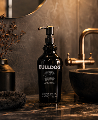 Gin soap dispenser "Bulldog Brilliance" | Upcycling pump dispenser from Bulldog Gin bottle | Refillable with soap | Bathroom decoration gift England