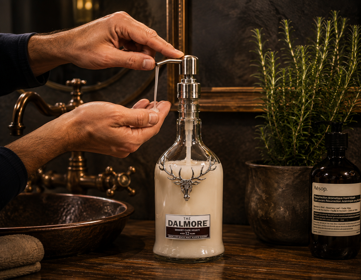 Whisky-Seifenspender Dalmore | Upcycling Pumpspender aus Dalmore Whiskey Flaschen | Nachfüllbar mit Seife | Bad Deko | Geschenk Jäger