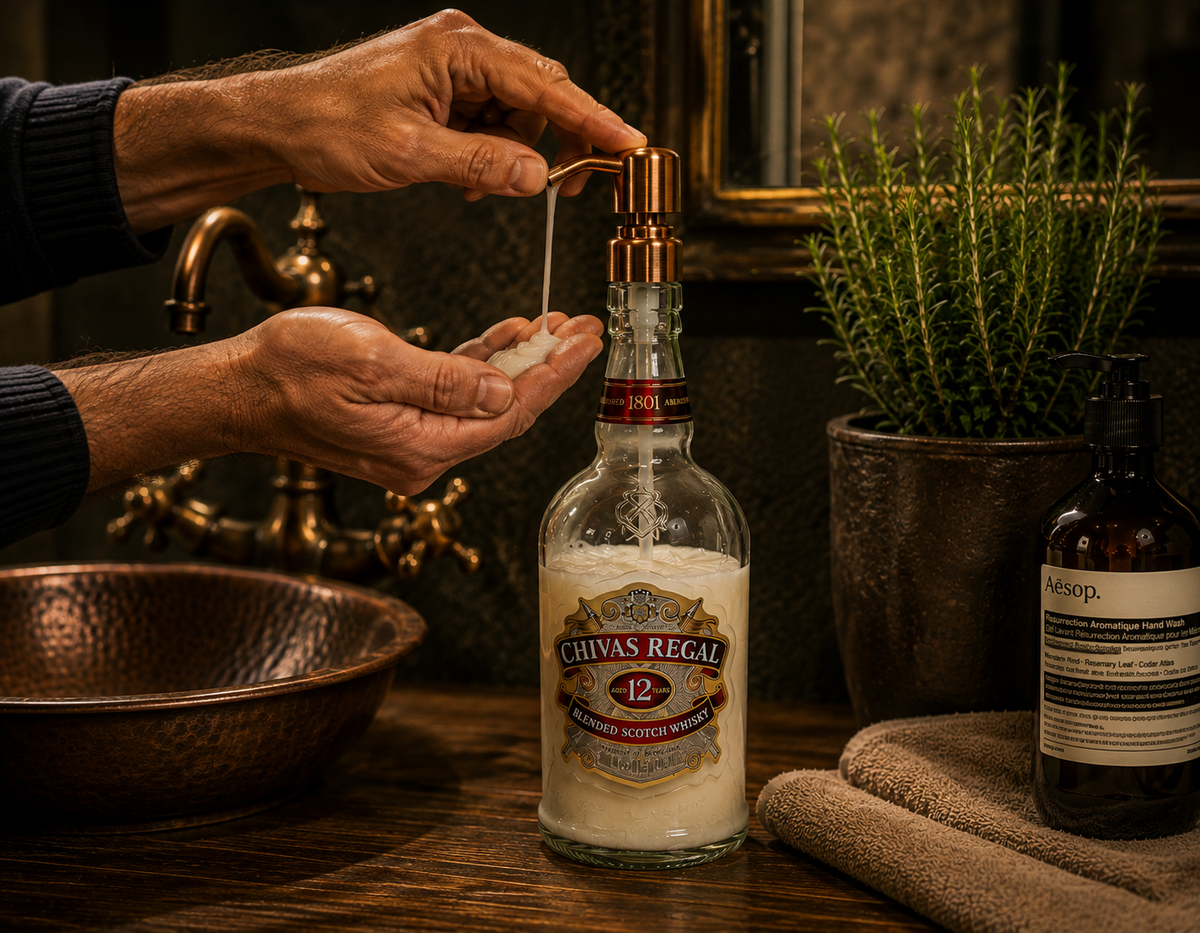 Whisky soap dispenser “Chivas Charm” | Upcycling pump dispenser from Chivas Regal bottles | Refillable with soap | Bathroom decoration | Gift | H:28cm