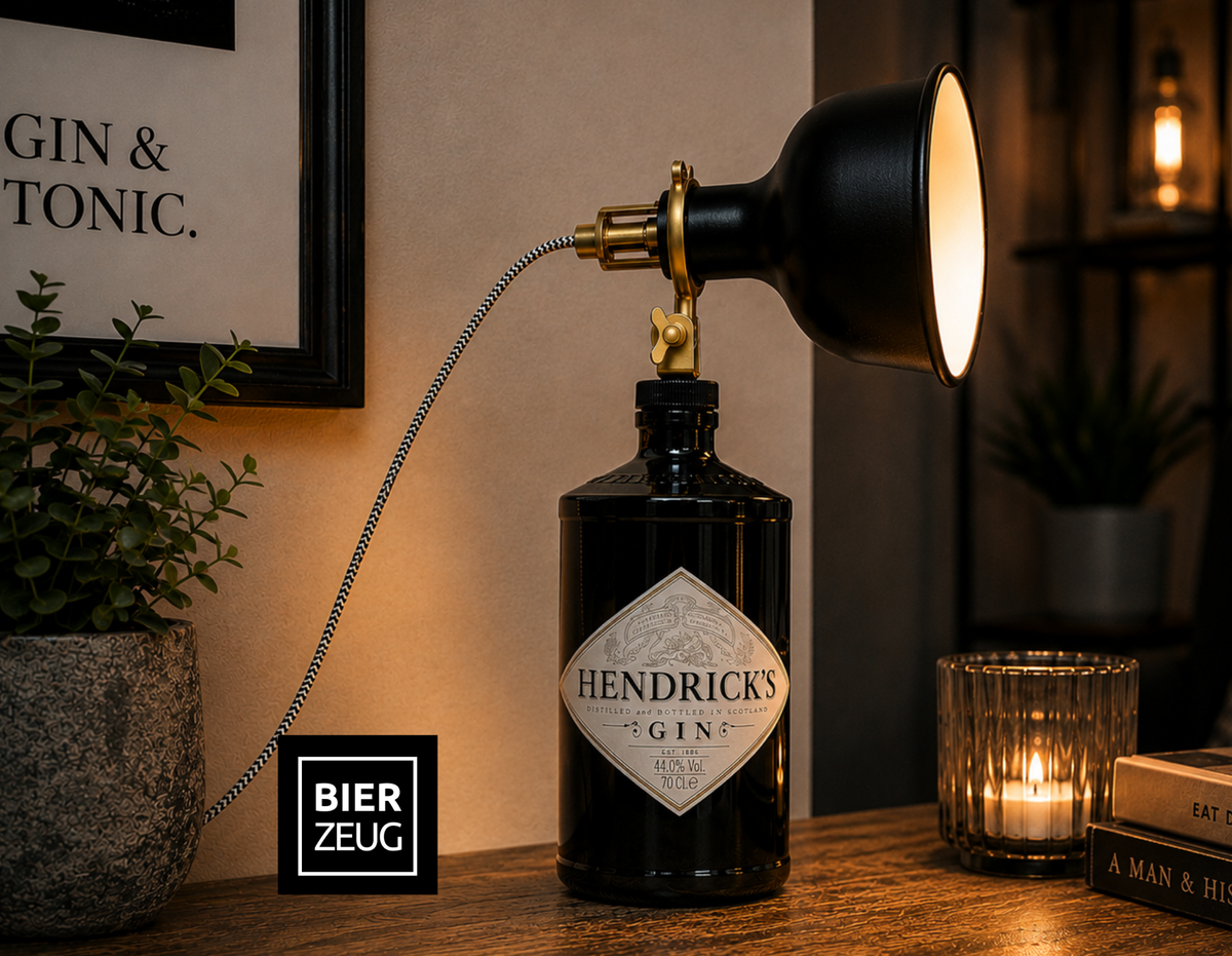 Hendricks Gin Vintage-Lampe | Handgemachte nachhaltige Tischlampe | Einzigartige Geschenkidee | Retro Deko-Licht | Upcycling Leuchte