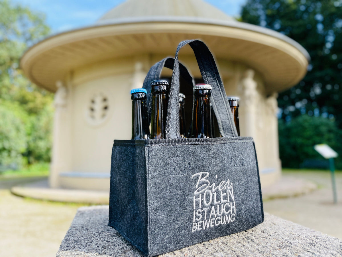 Flaschenträger “HopfenShopper” aus Filz für 6 Flaschen | Männerhandtasche Flaschentasche Sixpack für 6 Bierflaschen | 23 x 14 x 15cm